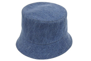 新品未使用 MIUMIU ミュウミュウ デニムバケットハット 帽子 ブロンドロゴ コットン レザー ブルー サイズM 45252