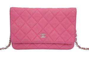 CHANEL シャネル チェーンウォレット マトラッセ ショルダーバッグ ピンク 20番台 ソフトキャビア マットキャビア 中古 45267