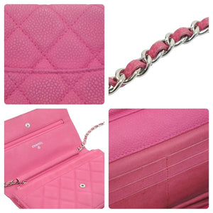 CHANEL シャネル チェーンウォレット マトラッセ ショルダーバッグ ピンク 20番台 ソフトキャビア マットキャビア 中古 45267