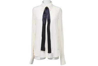 CHANEL シャネル ココボタン 長袖シャツ シルクシャツ リボン P44294V12320 アイボリー ブラック サイズ34 美品 中古 45342