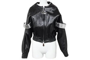 LOUISVUITTON ルイヴィトン クロップド レザー ジャケット ブラック シルバー モノグラム FGLJ80JNN サイズ34 美品 中古 45348