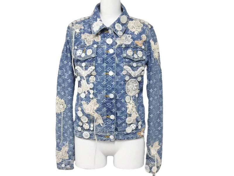 LOUIS VUITTON ルイヴィトン 36 総柄モノグラム ボタン装飾 デニムジャケット RW071W WKVB02CF7 インディゴ 美品 中古 45350
