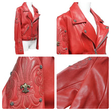 Load image into Gallery viewer, CHROME HEARTS クロムハーツ JJディーン ライダースジャケット レッド オーダーメイド アウター サイズM 中古 45358