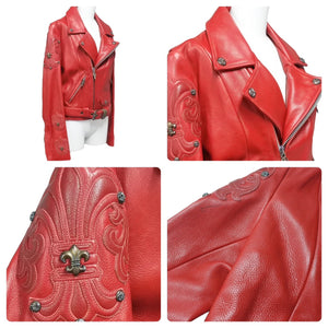 CHROME HEARTS クロムハーツ JJディーン ライダースジャケット レッド オーダーメイド アウター サイズM 中古 45358