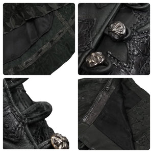 極美品 CHROME HEARTS クロムハーツ オーダーメイド クロスパッチ ドレス レザー ブラック 希少 クロスボダン 中古 45371