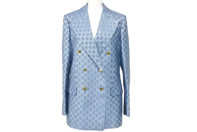 GUCCI グッチ テーラードジャケット ダブルメタリック GG柄 ブルー シルバー サイズ36 619763 ZAD7L 美品 中古 45382 