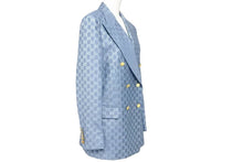 Load image into Gallery viewer, GUCCI グッチ テーラードジャケット ダブル メタリック GG柄 ブルー シルバー サイズ36 619763 ZAD7L 美品 中古 45382