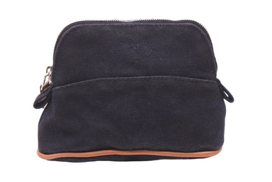 [USED/中古]HERMES エルメス ポーチ ブラック ブラウン キャンバス レザー シルバー金具 Bランク 中古 45428