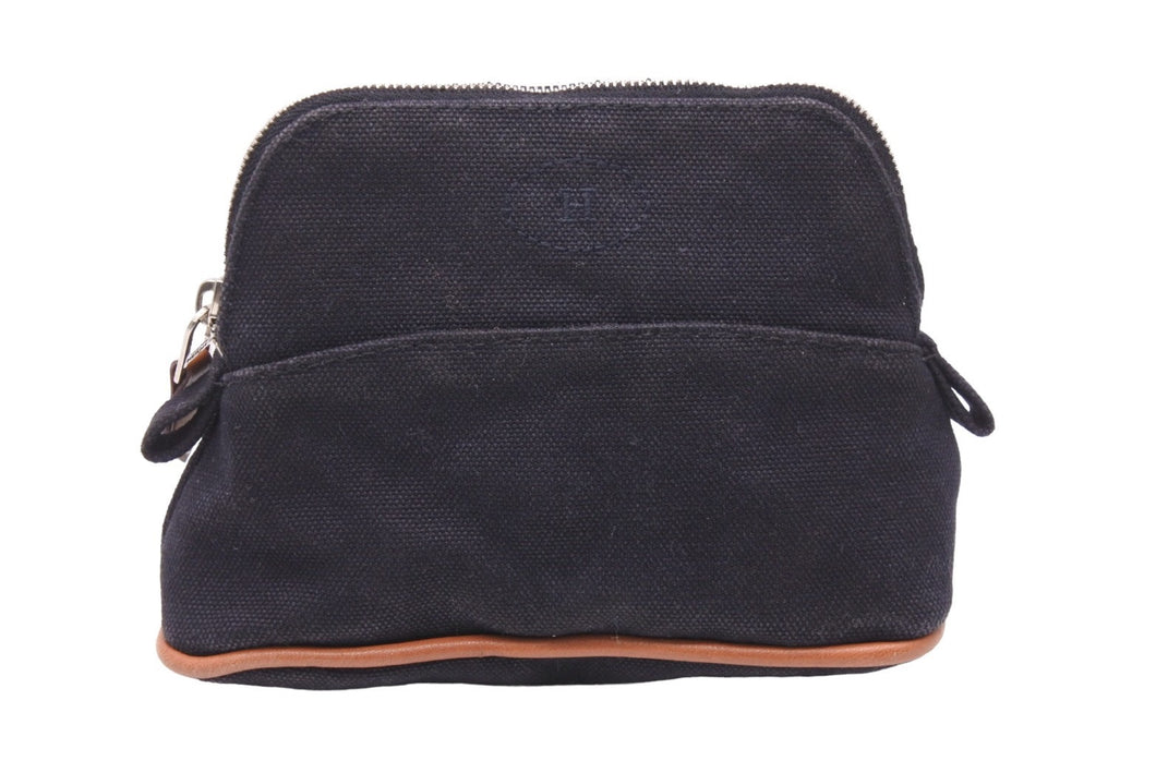 [USED/中古]HERMES エルメス ポーチ ブラック ブラウン キャンバス レザー シルバー金具 Bランク 中古 45428