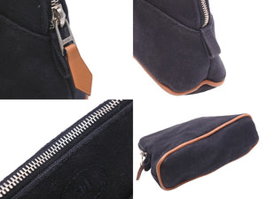 [USED/中古]HERMES エルメス ポーチ ブラック ブラウン キャンバス レザー シルバー金具 Bランク 中古 45428