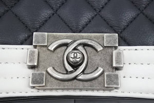 シャネル ボーイシャネル フラップバッグ チェーンショルダー ラムスキン ホワイト ブラック レディース 美品 中古 45432