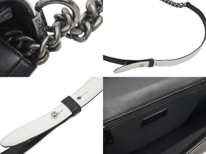 シャネル ボーイシャネル フラップバッグ チェーンショルダー ラムスキン ホワイト ブラック レディース 美品 中古 45432