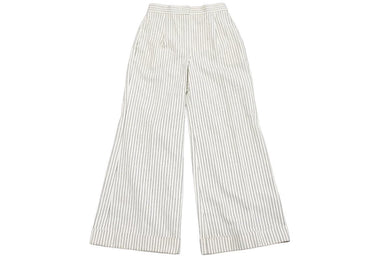CHANEL シャネル ストライプパンツ ボトムス ココマーク P55660V41682 コットン ホワイト ブラック サイズ38 美品 中古 45438