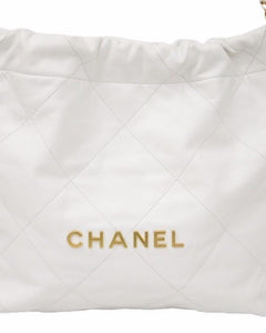 22年完売品 CHANEL シャネル トートバッグ スモールオール22 ホワイト系 カーフ 牛革 美品 中古 45493