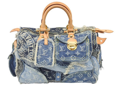 LOUIS VUITTON ルイ・ヴィトン パッチワーク モノグラムデニム スピーディ30 ハンドバッグ ブルー M95380 美品 中古 45517