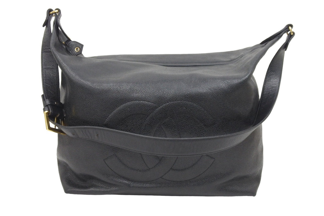 CHANEL シャネル ワンショルダーバッグ 斜めがけバッグ ココマーク 3番台 キャビアスキン ブラック ゴールド 美品 中古 45555
