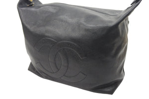 CHANEL シャネル ワンショルダーバッグ 斜めがけバッグ ココマーク 3番台 キャビアスキン ブラック ゴールド 美品 中古 45555