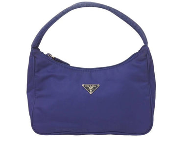 PRADA プラダ ホーボー ヴィンテージ ハンドバッグ ミニ ナイロン 三角ロゴ MV515 ブルー シルバー レディース 美品 中古 45562
