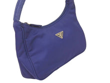 Load image into Gallery viewer, PRADA プラダ ホーボー ヴィンテージ ハンドバッグ ミニ ナイロン 三角ロゴ MV515 ブルー シルバー レディース 美品 中古 45562