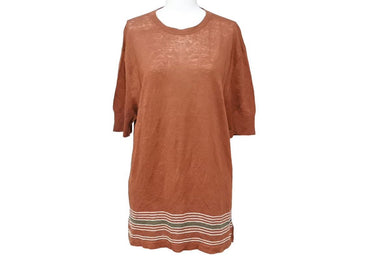 HERMES エルメス 半袖ニット 半袖Tシャツ サマーニット トップス ストライプ リネン シルク ブラウン サイズS 美品 中古 45564