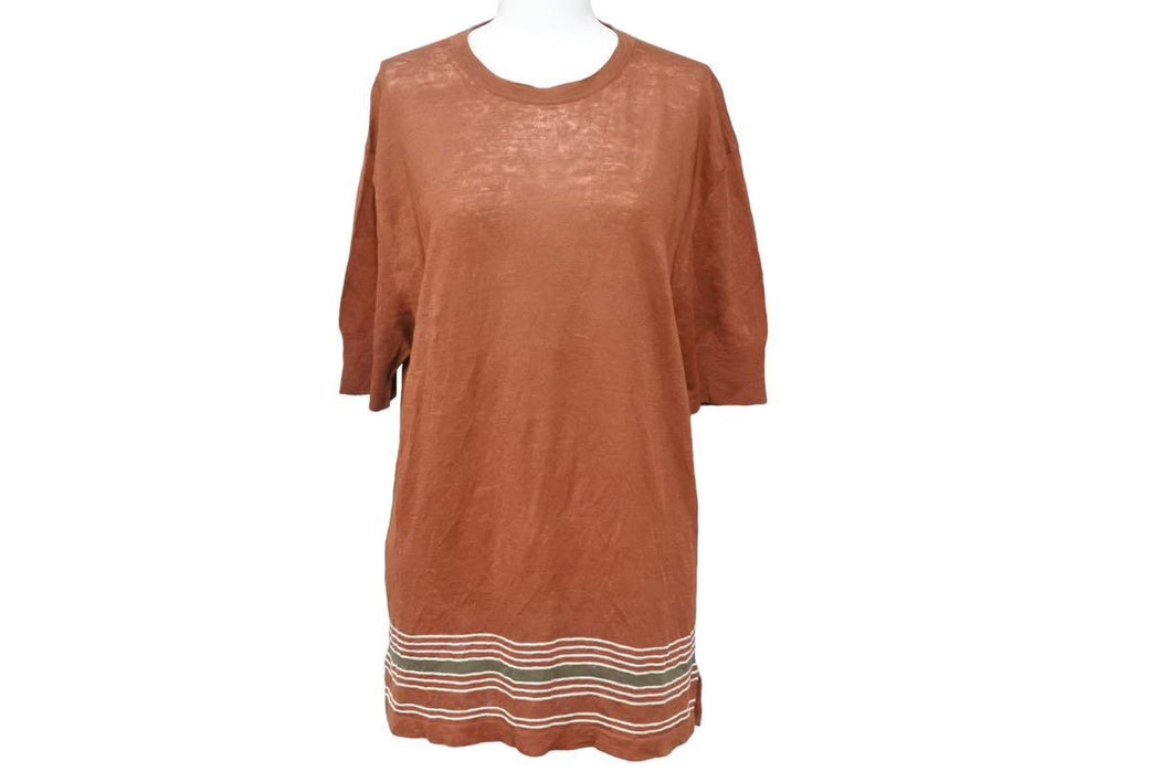 HERMES エルメス 半袖ニット 半袖Tシャツ サマーニット トップス ストライプ リネン シルク ブラウン サイズS 美品 中古 45564