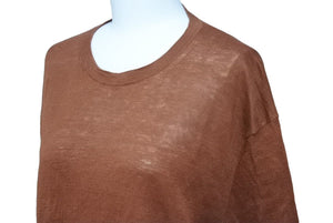 HERMES エルメス 半袖ニット 半袖Tシャツ サマーニット トップス ストライプ リネン シルク ブラウン サイズS 美品 中古 45564