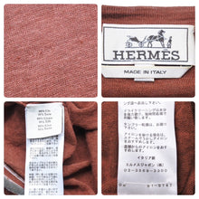 Load image into Gallery viewer, HERMES エルメス 半袖ニット 半袖Tシャツ サマーニット トップス ストライプ リネン シルク ブラウン サイズS 美品 中古 45564