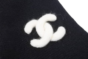 CHANEL シャネル カシミヤ手袋 グローブ ツイード ココマーク ブラック ホワイト 良品 中古 45573