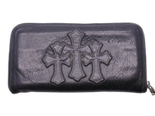 Load image into Gallery viewer, CHROME HEARTS クロムハーツ 3セメタリークロス ラウンドジップ レザーウォレット クロスパッチ 財布 良品 中古 45576