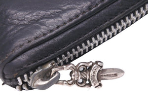 CHROME HEARTS クロムハーツ 3セメタリークロス ラウンドジップ レザーウォレット クロスパッチ 財布 良品 中古 45576