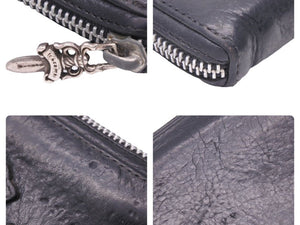 CHROME HEARTS クロムハーツ 3セメタリークロス ラウンドジップ レザーウォレット クロスパッチ 財布 良品 中古 45576