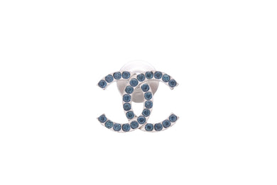 CHANEL シャネル ココマーク ブローチ アクセサリー ラインストーン メタル ブルー シルバー 3g 美品 中古 45593
