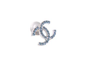 CHANEL シャネル ココマーク ブローチ アクセサリー ラインストーン メタル ブルー シルバー 3g 美品 中古 45593