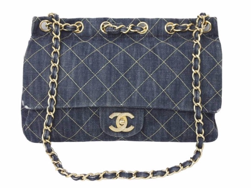 シャネル CHANEL スパークリングデニム マトラッセ チェーンショルダーバッグ インディゴブルー 10番台 中古 45596
