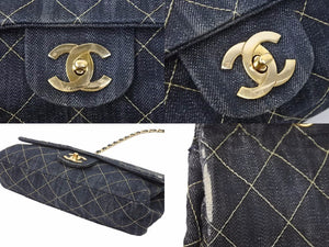 シャネル CHANEL スパークリングデニム マトラッセ チェーンショルダーバッグ インディゴブルー 10番台 中古 45596