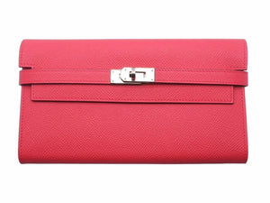 未使用 HERMES エルメス ケリーウォレット ヴォーエプソン A刻印 ピンク系 シルバー金具 長財布 箱付き 中古 45609
