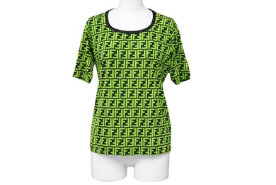 極美品 FENDI フェンディ 半袖Tシャツ トップス ズッカ柄 イタリア製 コットン グリーン ブラック サイズ24INCH 中古 45622