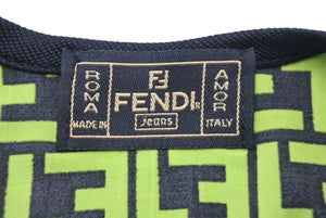極美品 FENDI フェンディ 半袖Tシャツ トップス ズッカ柄 イタリア製 コットン グリーン ブラック サイズ24INCH 中古 45622