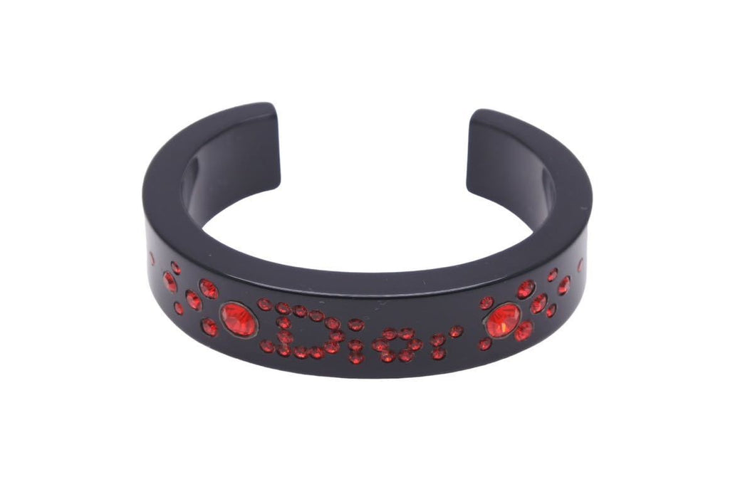 Christian Dior クリスチャンディオール バングル ロゴ ラインストーン ブラック レッド アクセサリー 小物 美品 中古 45625