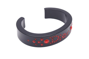 Christian Dior クリスチャンディオール バングル ロゴ ラインストーン ブラック レッド アクセサリー 小物 美品 中古 45625