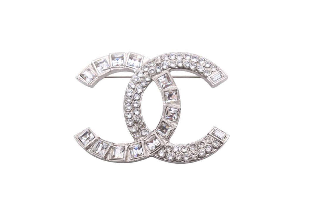 CHANEL シャネル ココマーク ブローチ アクセサリー 装飾品 小物 ラインストーン メタル 14C シルバー 美品 中古 45658