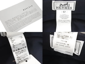 極美品 Hermes エルメス キャスケット ウール ネイビー セリエ レザーステッチ 箱付き タグ付き サイズ57 中古 45666