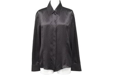 GUCCI グッチ 長袖シャツ シルクシャツ 総柄トップス ブラウン ベージュ シルクイタリア製 サイズ44 美品 中古 45727 