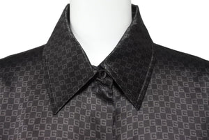 GUCCI グッチ 長袖シャツ シルクシャツ 総柄トップス ブラウン ベージュ シルク イタリア製 サイズ44 美品 中古 45727