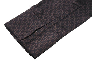 GUCCI グッチ 長袖シャツ シルクシャツ 総柄トップス ブラウン ベージュ シルク イタリア製 サイズ44 美品 中古 45727
