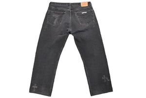 CHROME HEARTS クロムハーツ リーバイス 501 U VNTG JEAN BK セメタリークロスパッチ ブラックデニムパンツ 34インチ 美品 中古 45766