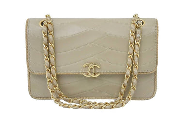 CHANEL シャネル ヴィンテージ マトラッセショルダーバッグ ココマーク 00番台 ベージュ ゴールド金具 良好 中古 45840