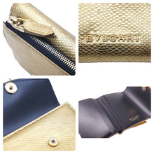 Load image into Gallery viewer, BVLGARI ブルガリ セルペンティ フォーエバー 二つ折り財布 コインケース スネークヘッド 蛇 レザー ゴールド 美品 中古 45895