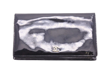 CHANEL シャネル ヴィンテージ エナメル長財布 ココマーク ブラック フランス製 6番台 中古 45903