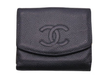 Load image into Gallery viewer, CHANEL シャネル ヴィンテージ 三つ折り財布 ココマーク グレインドカーフスキン ブラック 良品 中古 45904